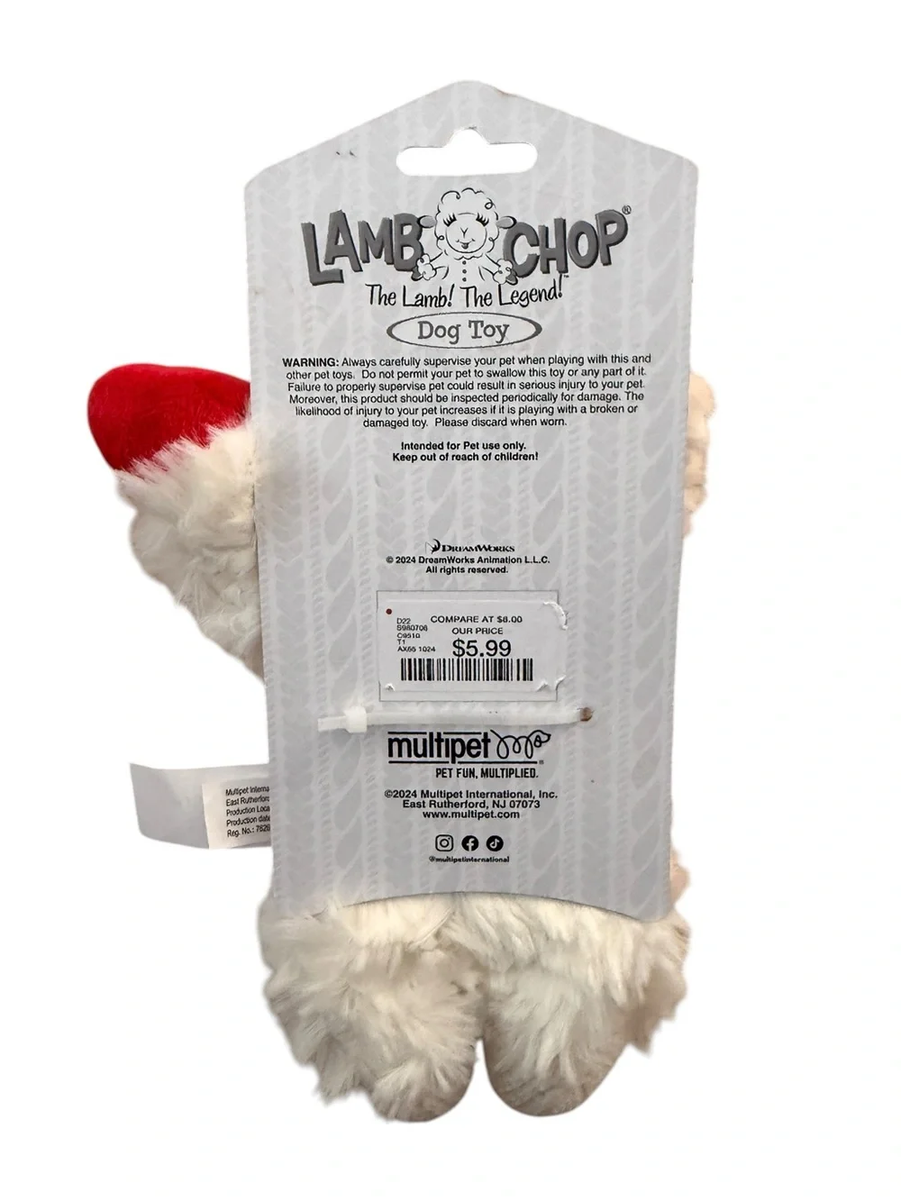 NWT Lamb Chop Lambie Dog Toy w/ Santa Hat Christmas Holiday
